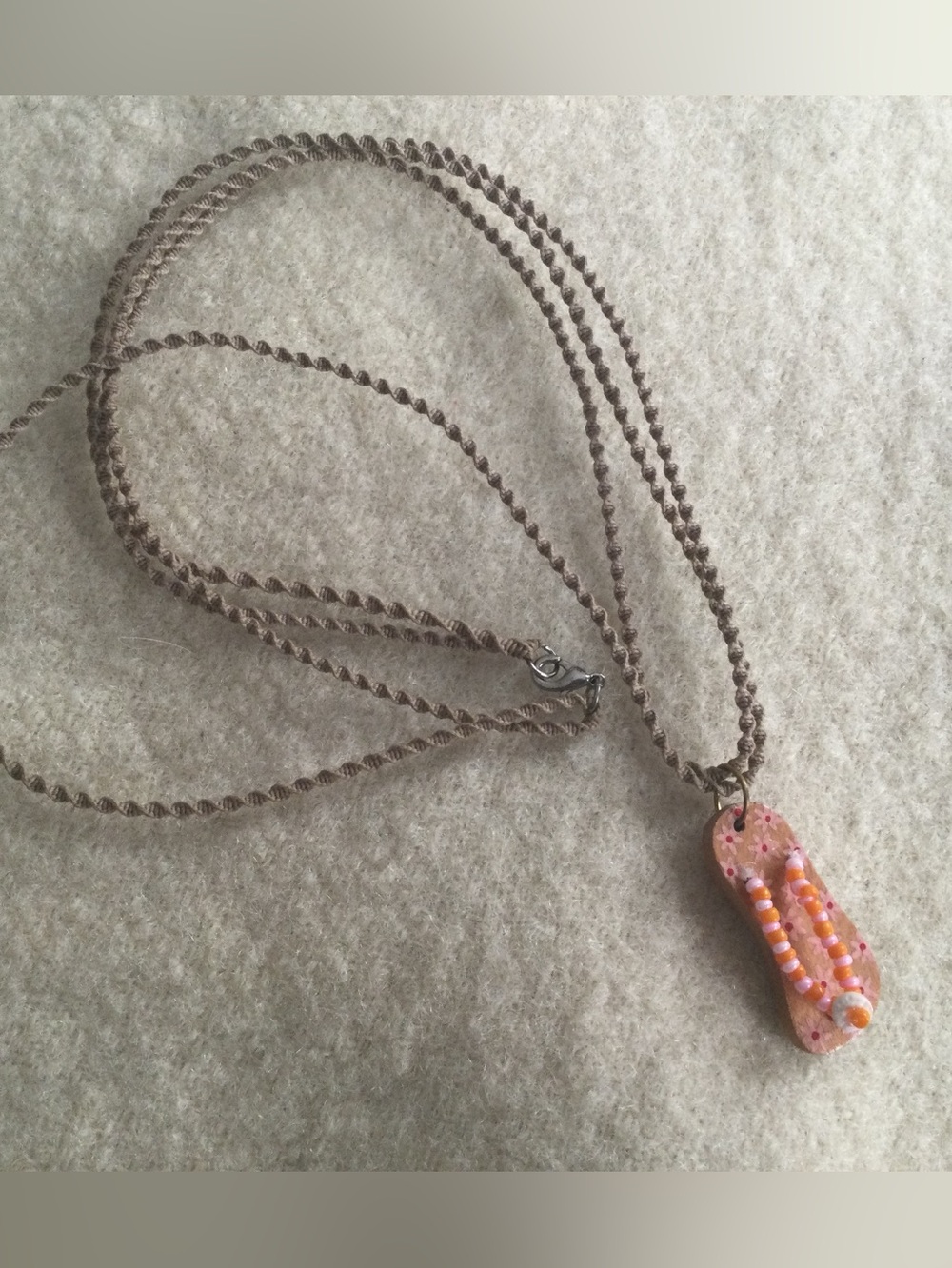 Pink Beaded Flip-Flop Pendant Necklace on Macrame Cord - Women's Fashion Jewelry